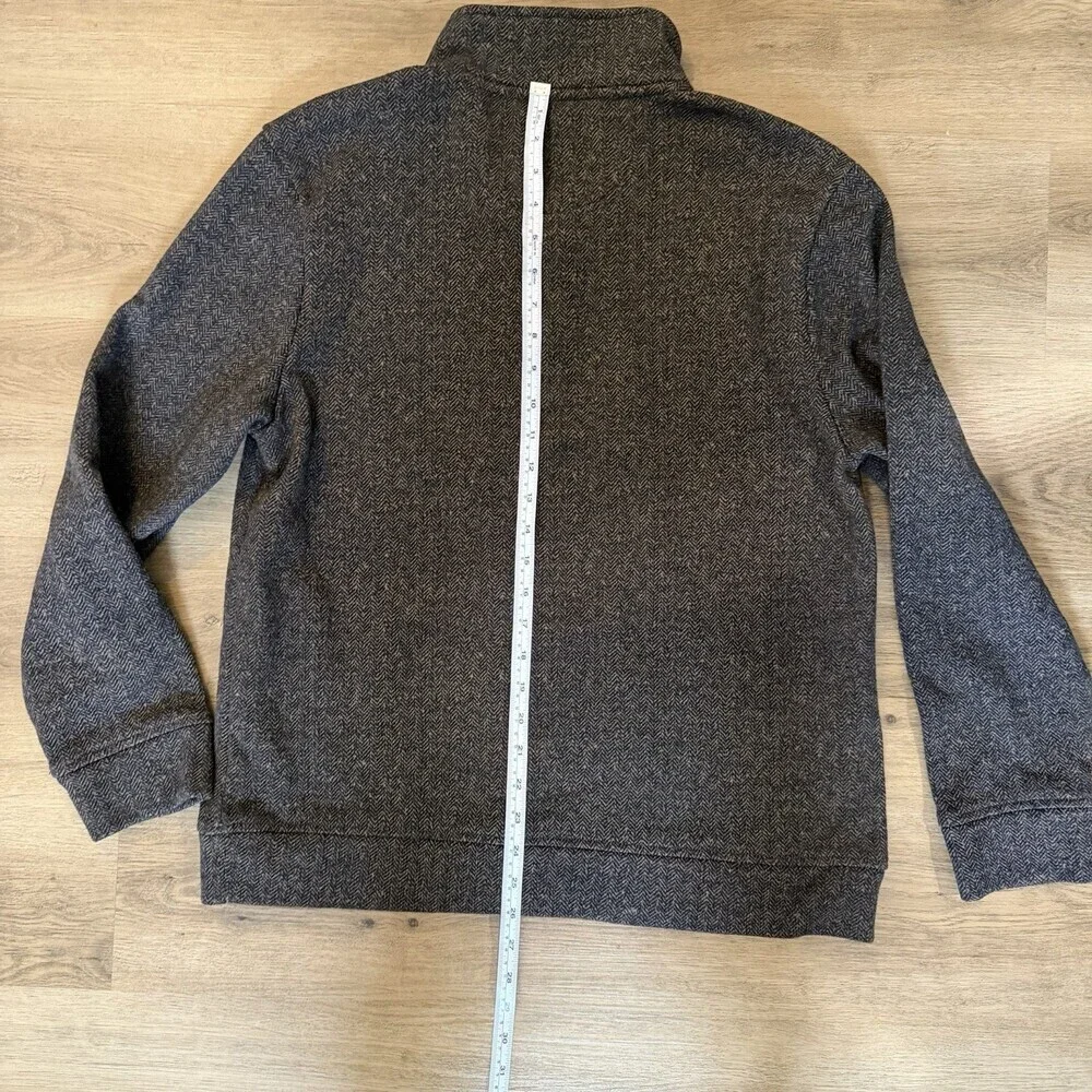 True Grit Mens Medium 1/2 Zip Pullover Brown Herringbone Knit Sweater